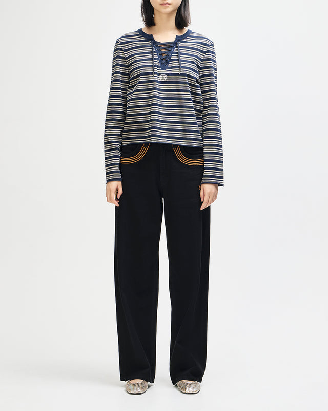 STOPPA LACE UP TOP - NAVY STRIPE
